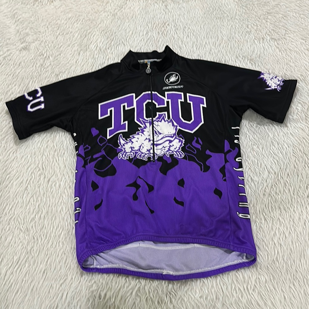 TCU squadra black purple cycling jersey half zip size large